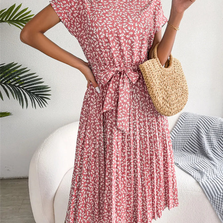 Vestido Floral Plissado Midi