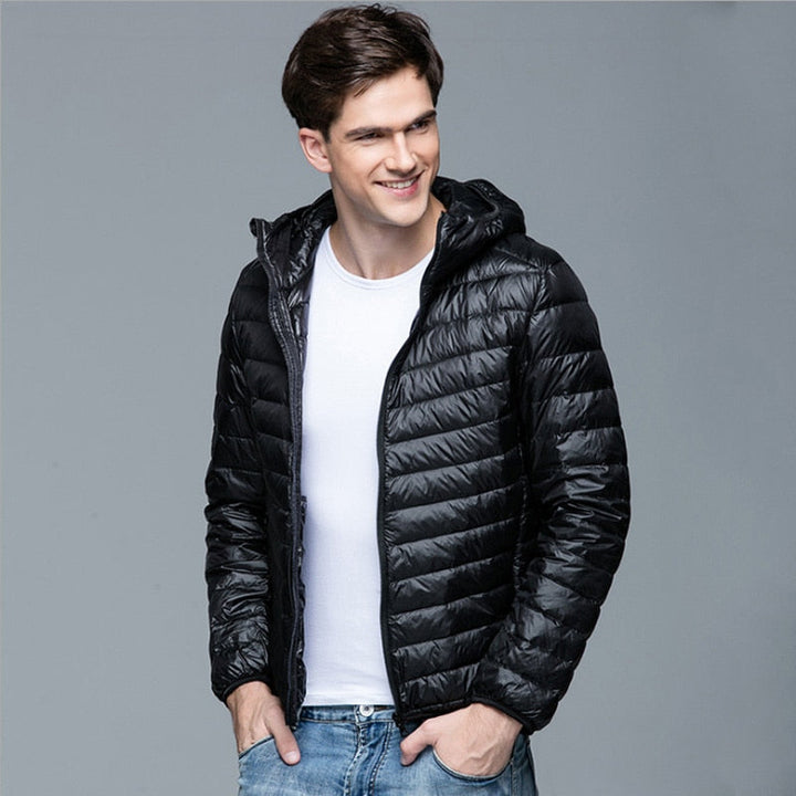 Jaqueta Puffer Impermeável Masculina com Bolsos e Capuz Removível